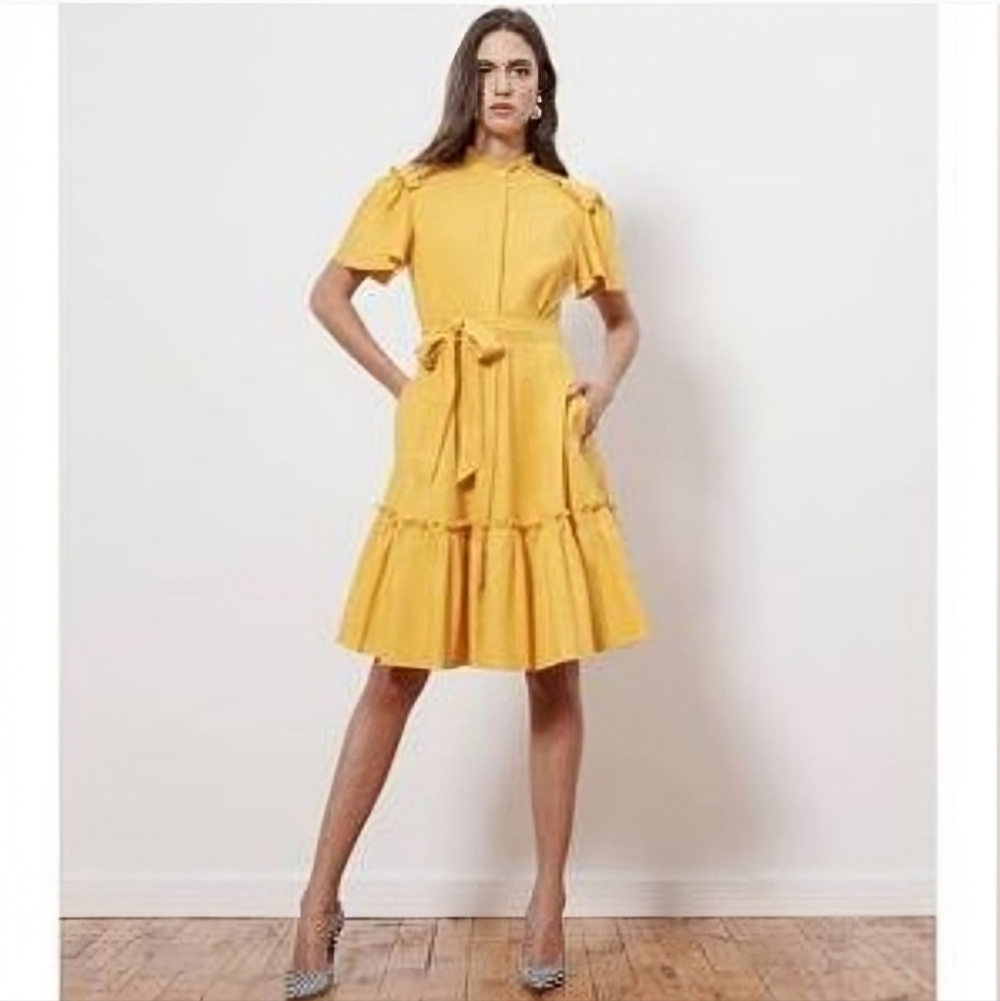 (b) NWT DONNA MORGAN | $178 Linen Ruffle Dress 10/12 - Picture 2 of 5